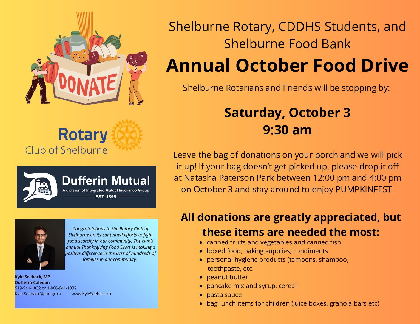 October Food Drive – October 3
